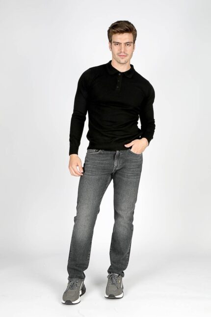 Gino Men's Polo Neck Knitted Sweater Black