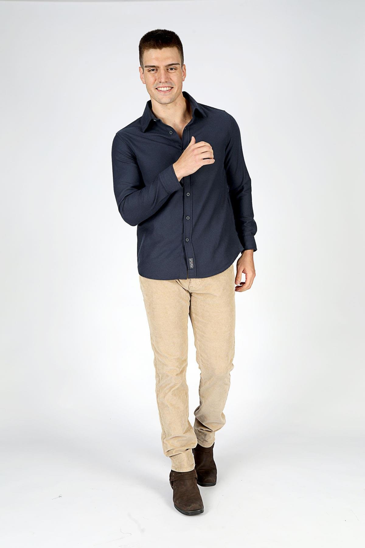 frans-erkek-dokuma-u-c43d-7 Lee Cooper Frans Men's Woven Long Sleeve Shirt Navy Blue
