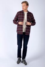 Lee Cooper Argoses Men's Woven Long Sleeve Shirt Plum-Khaki