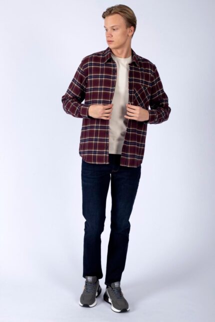 Lee Cooper Argoses Men's Woven Long Sleeve Shirt Plum-Khaki