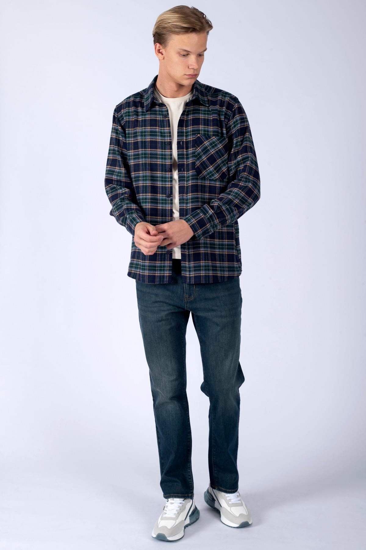argoses-erkek-dokuma-u-e073-4 Lee Cooper Argoses Men's Woven Long Sleeve Shirt Navy Blue-Blue