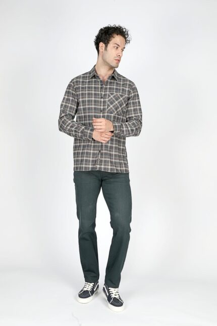 Lee Cooper Rory Men's Woven Long Sleeve Shirt Anthracite-Camel