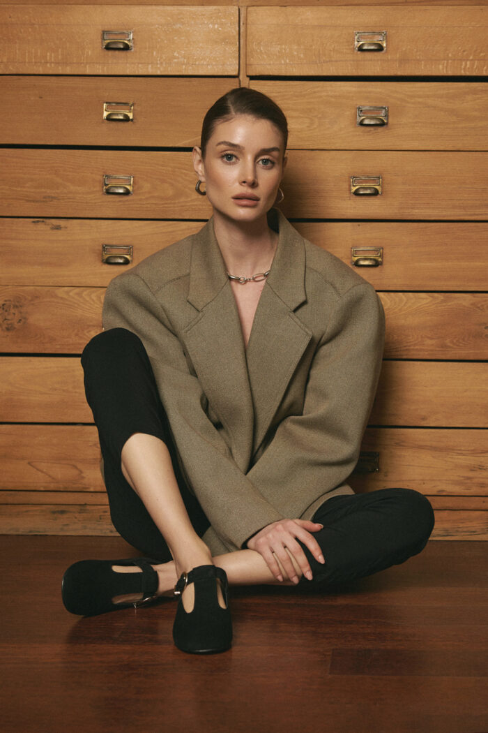 Women's Black Suede Window Buckle Ballerinas