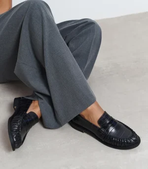 Nisantasi Vesta Black Leather ქალის ლოფერები
